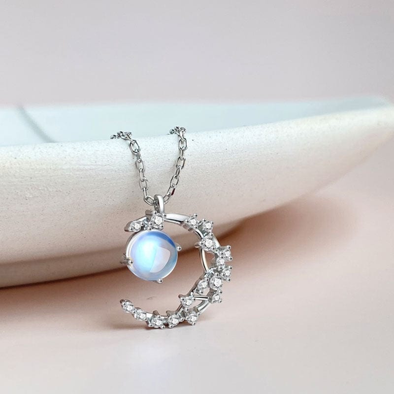 Dainty CZ Inlaid Crystal Moon Necklace