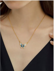 Dainty CZ Inlaid Enamel Butterfly Necklace Bracelet Set