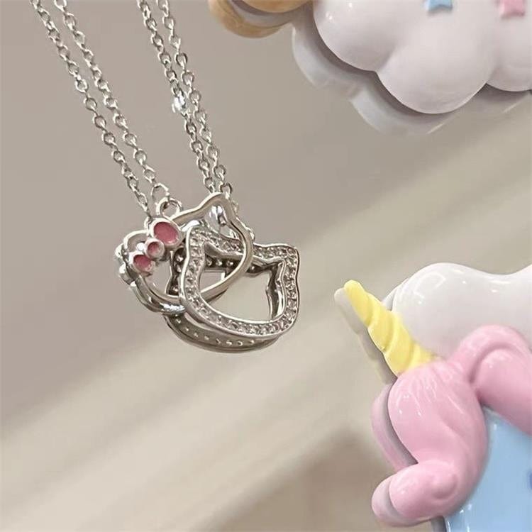 Dainty CZ Inlaid Kitty Pendant Necklace