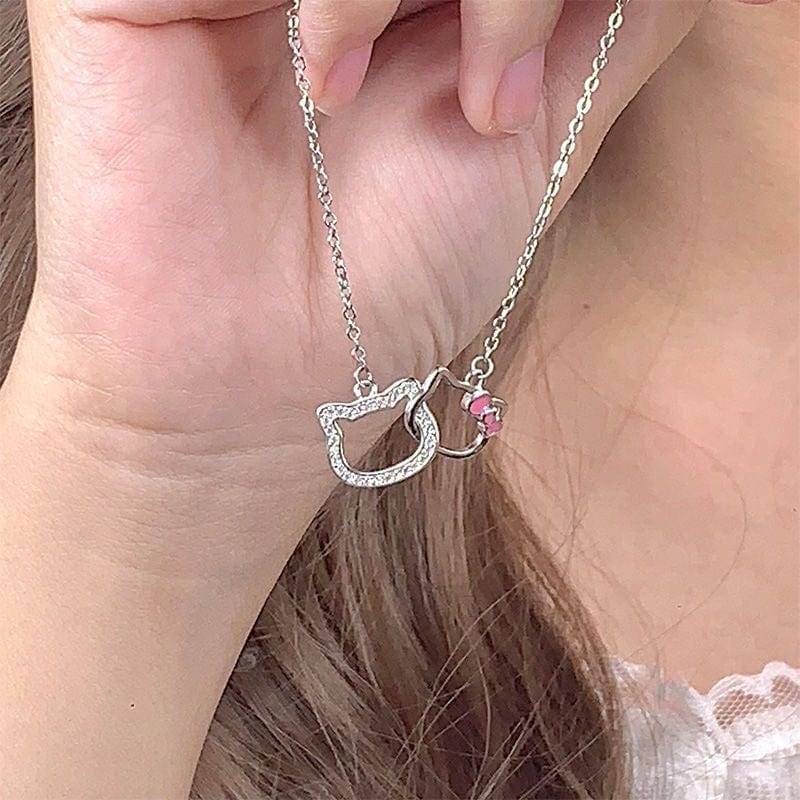 Dainty CZ Inlaid Kitty Pendant Necklace