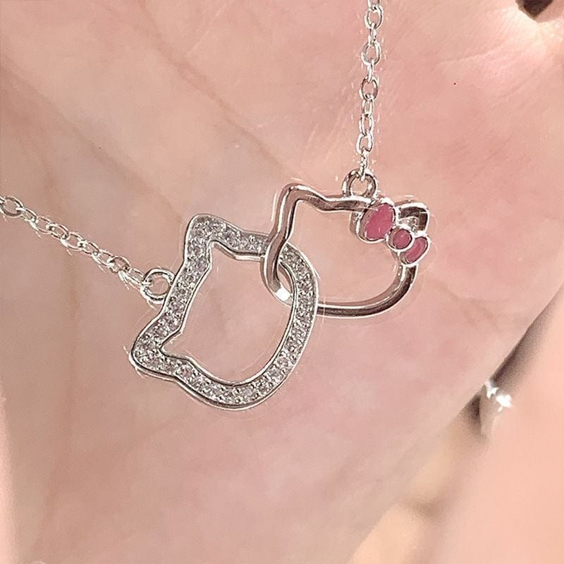 Dainty CZ Inlaid Kitty Pendant Necklace