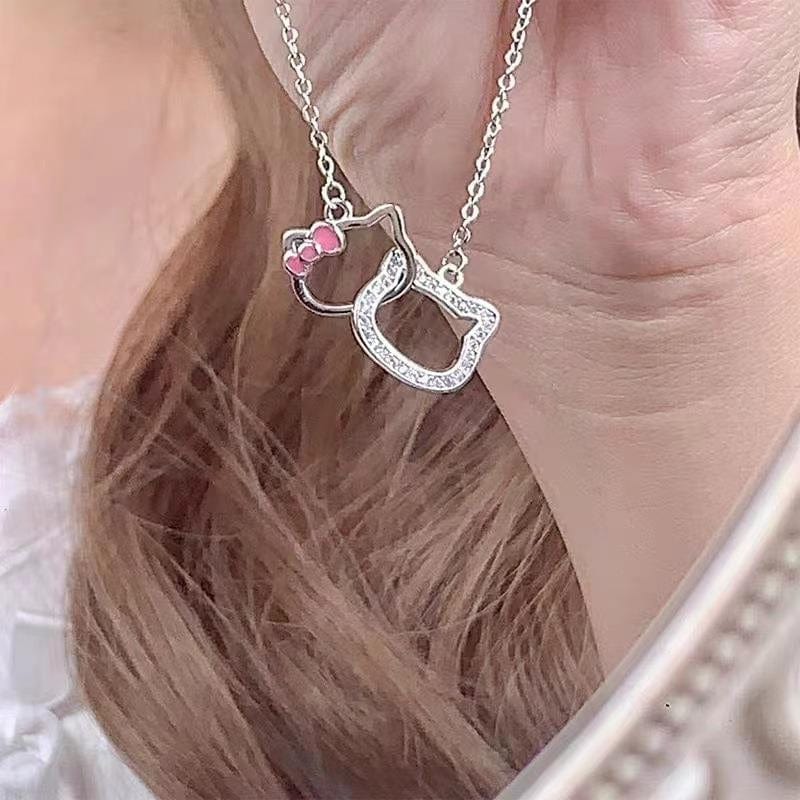 Dainty CZ Inlaid Kitty Pendant Necklace