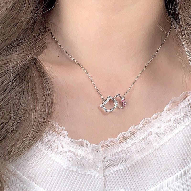 Dainty CZ Inlaid Kitty Pendant Necklace