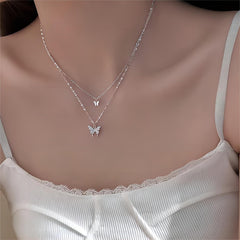 Dainty CZ Inlaid Layering Butterfly Necklace