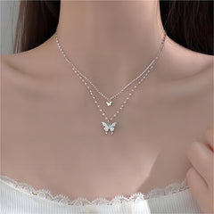 Dainty CZ Inlaid Layering Butterfly Necklace