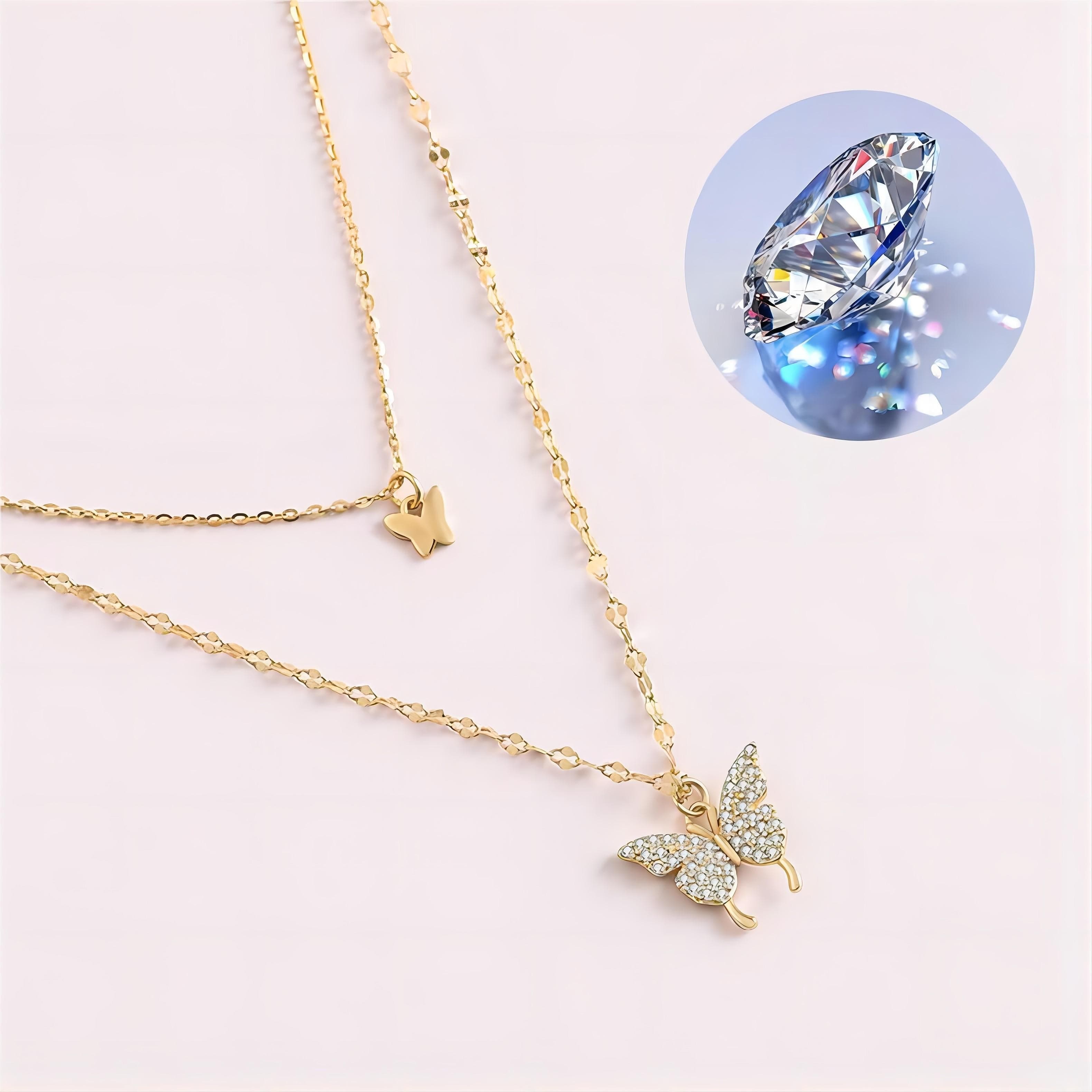 Dainty CZ Inlaid Layering Butterfly Necklace