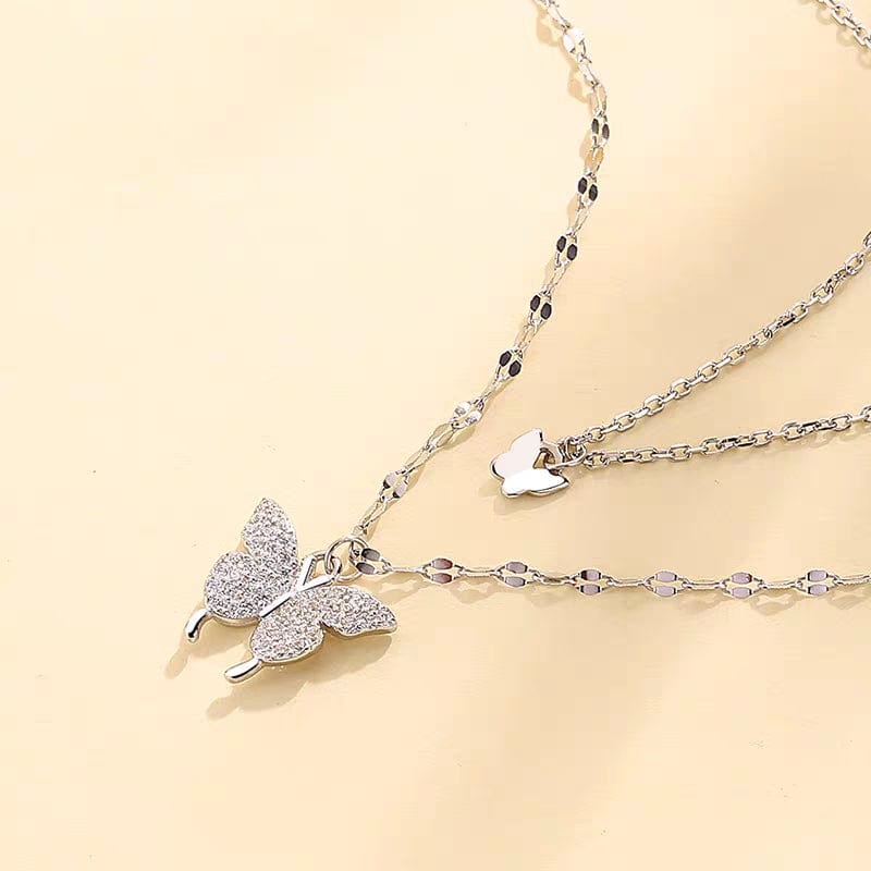 Dainty CZ Inlaid Layering Butterfly Necklace