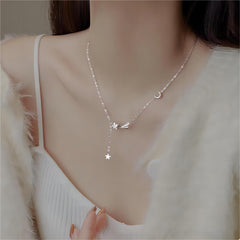 Dainty CZ Inlaid Meteor Star Moon Phase Necklace