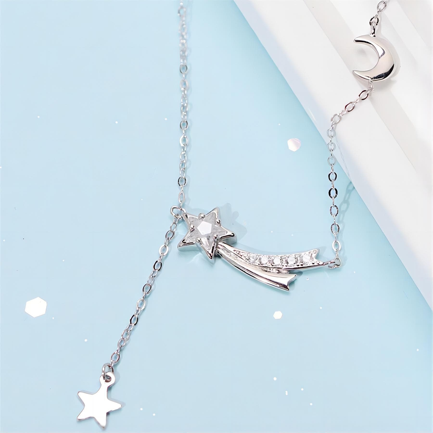 Dainty CZ Inlaid Meteor Star Moon Phase Necklace