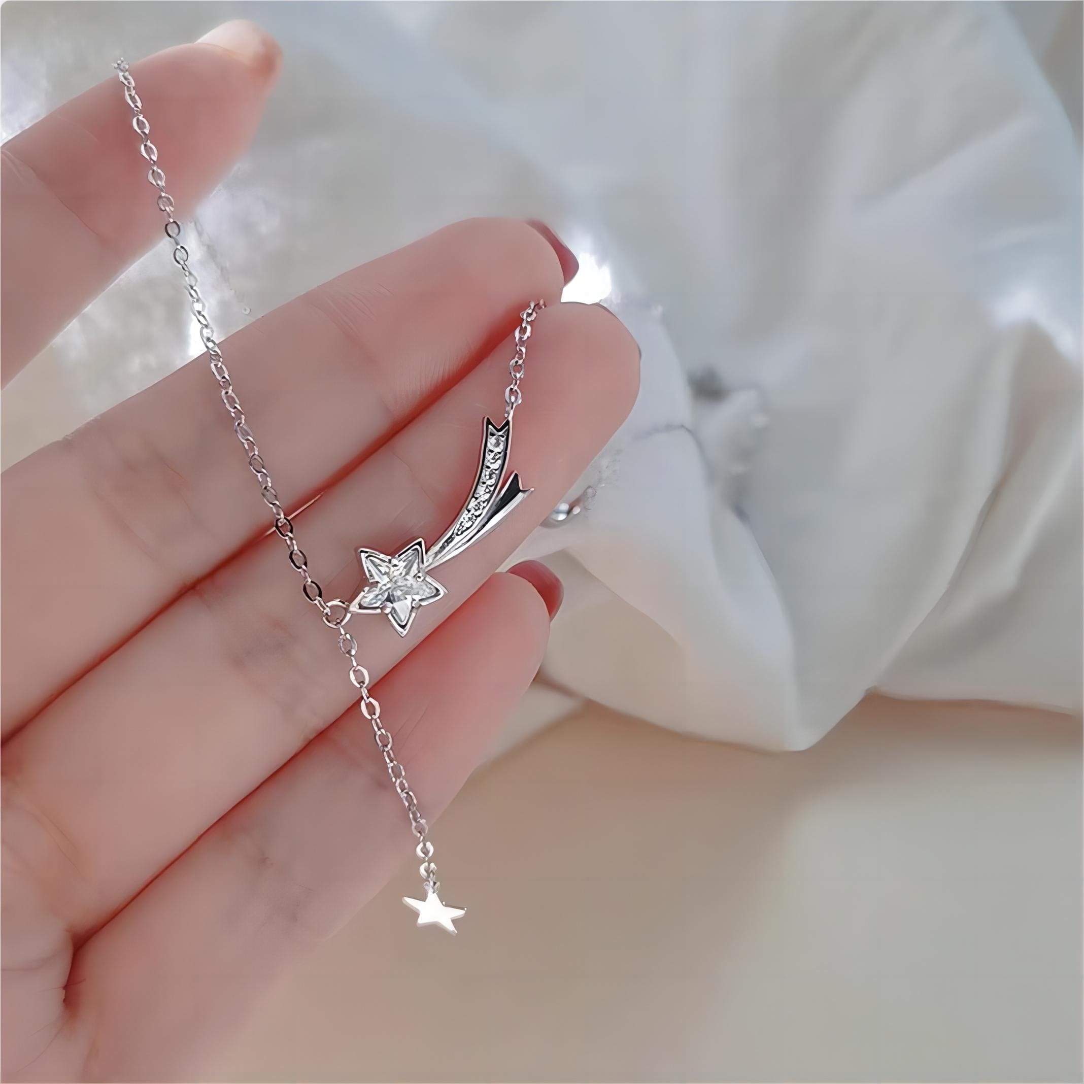 Dainty CZ Inlaid Meteor Star Moon Phase Necklace