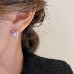 Dainty CZ Inlaid Pink Crystal Cupid Heart Wings Earrings