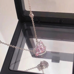 Dainty CZ Inlaid Pink Crystal Heart Necklace