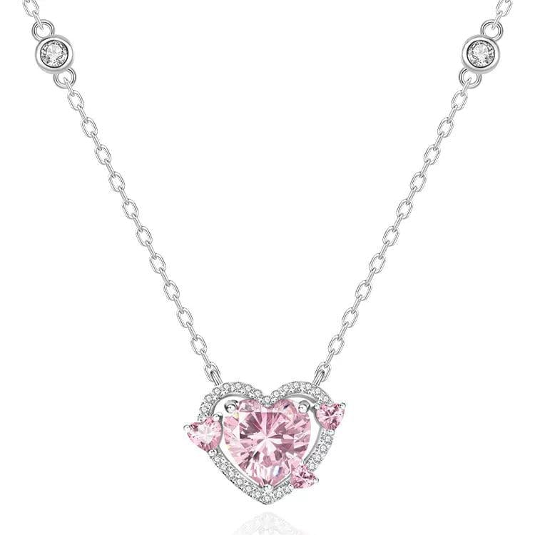 Dainty CZ Inlaid Pink Crystal Heart Necklace