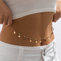 Dainty CZ Inlaid Sequins Tassel Belly Chain