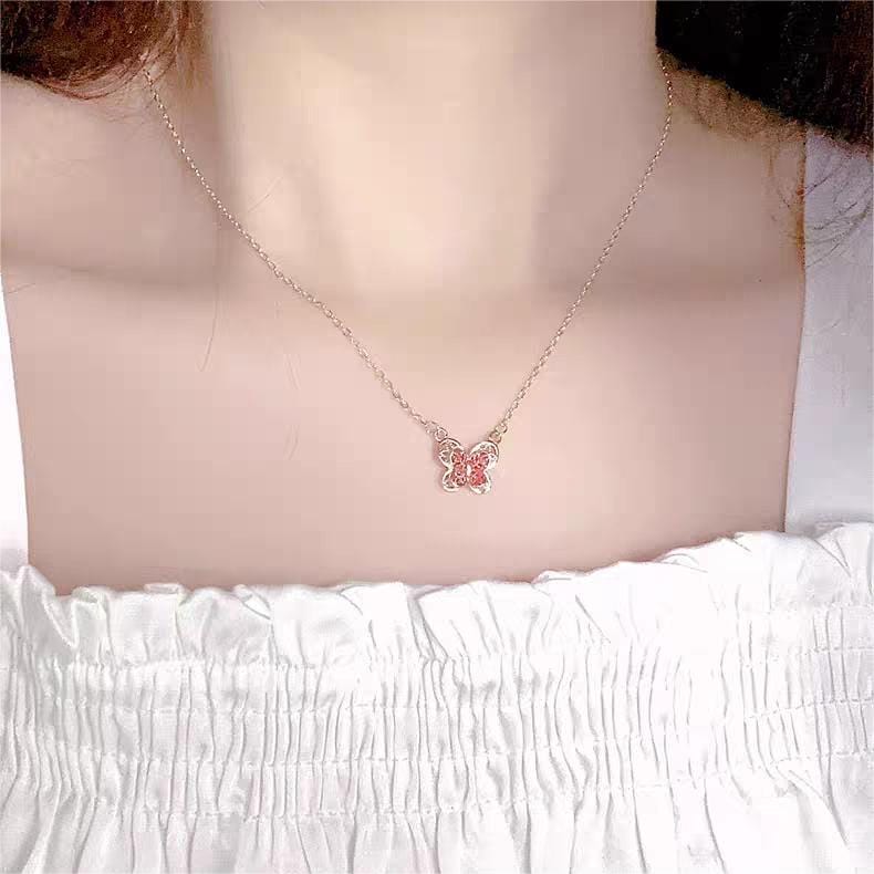 Dainty Enamel Filigree Inlay Butterfly Necklace