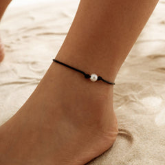 Dainty Faux Leather Pearl Anklet