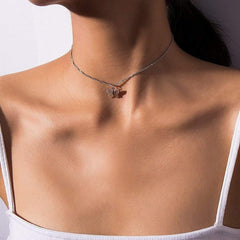 Dainty Gold Silver Tone Butterfly Pendant Choker Necklace