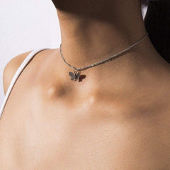 Dainty Gold Silver Tone Butterfly Pendant Choker Necklace