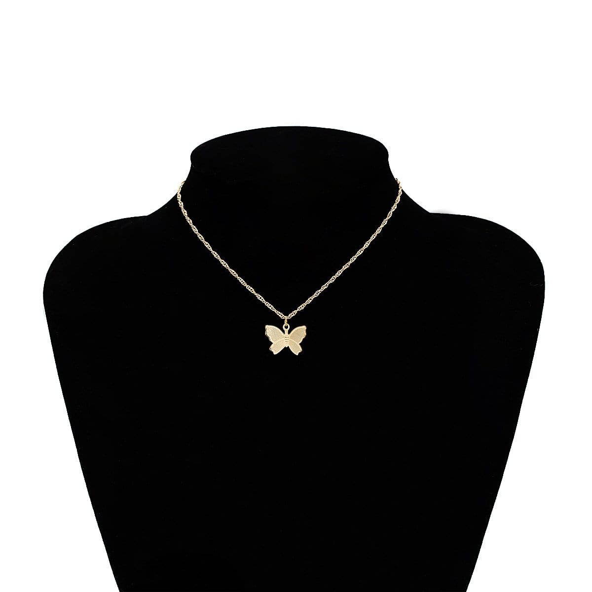 Dainty Gold Silver Tone Butterfly Pendant Choker Necklace