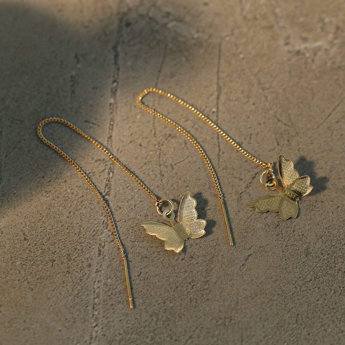 Dainty Gold Silver Tone Butterfly Threader Earrings