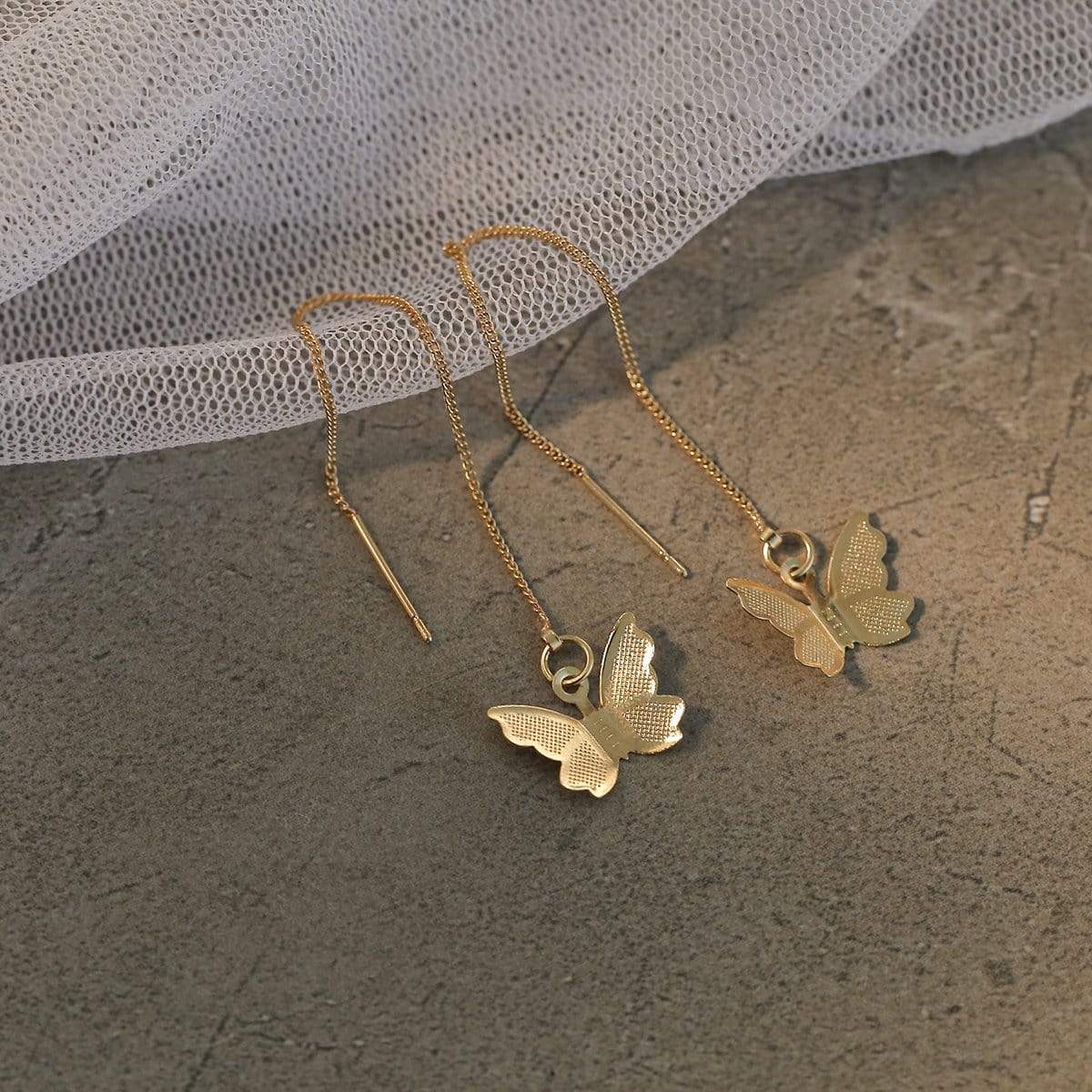 Dainty Gold Silver Tone Butterfly Threader Earrings