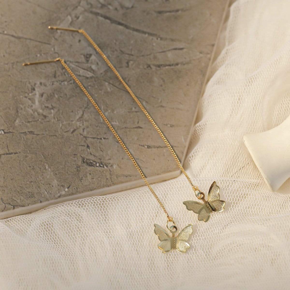 Dainty Gold Silver Tone Butterfly Threader Earrings