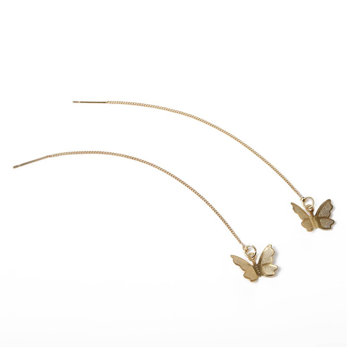 Dainty Gold Silver Tone Butterfly Threader Earrings