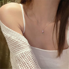 Dainty Handmade CZ Inlaid Pink Tulip Chain Necklace