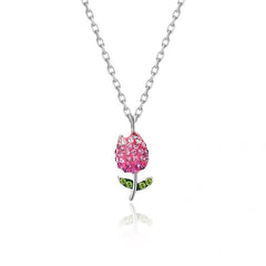 Dainty Handmade CZ Inlaid Pink Tulip Chain Necklace