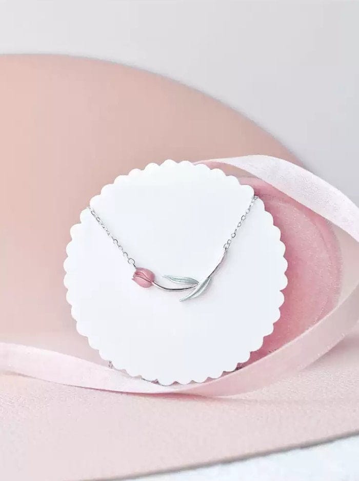 Dainty Handmade Enamel Pink Tulip Chain Necklace