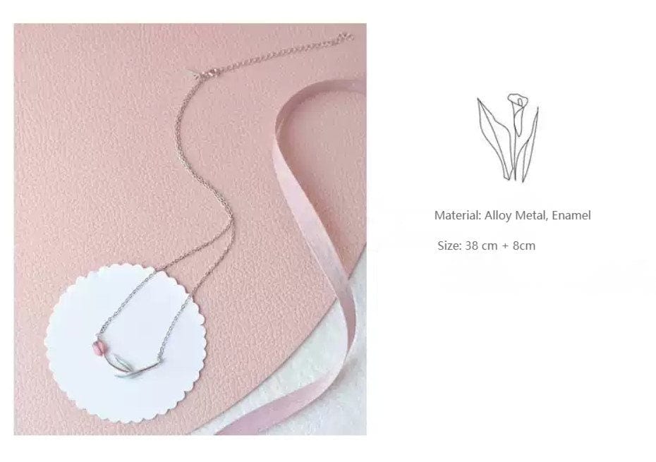 Dainty Handmade Enamel Pink Tulip Chain Necklace