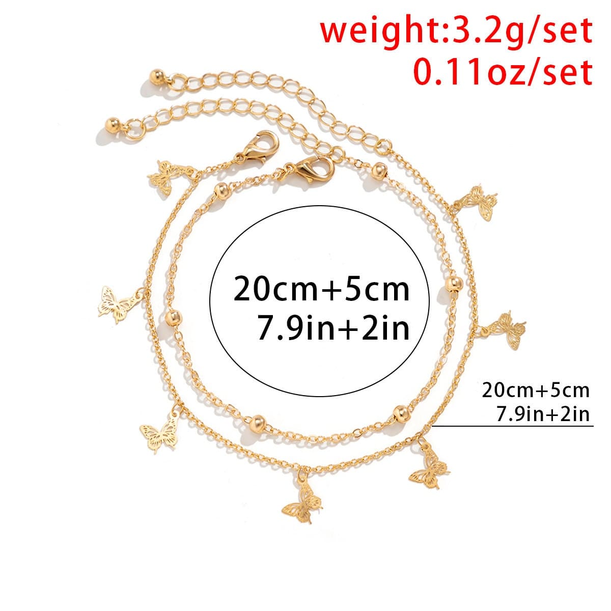 Dainty Hollow Butterfly Tassel Cable Saturn Chain Stackable Anklet Set