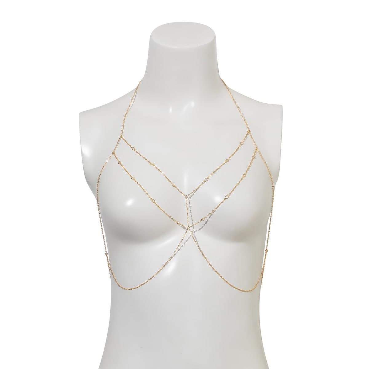 Dainty Layered Gold Silver Tone Crystal Body Chain Bra