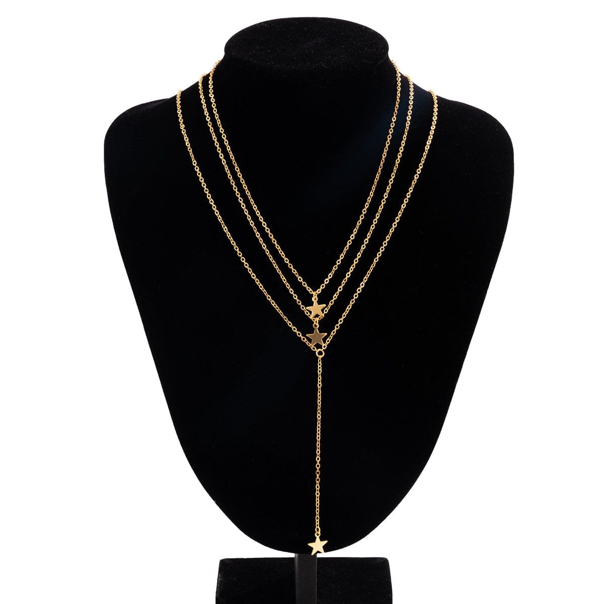 Dainty Layered Gold Silver Tone Star Pendant Y Necklace Set