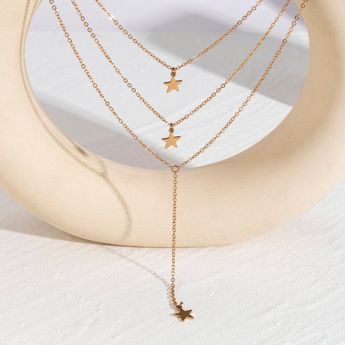 Dainty Layered Gold Silver Tone Star Pendant Y Necklace Set