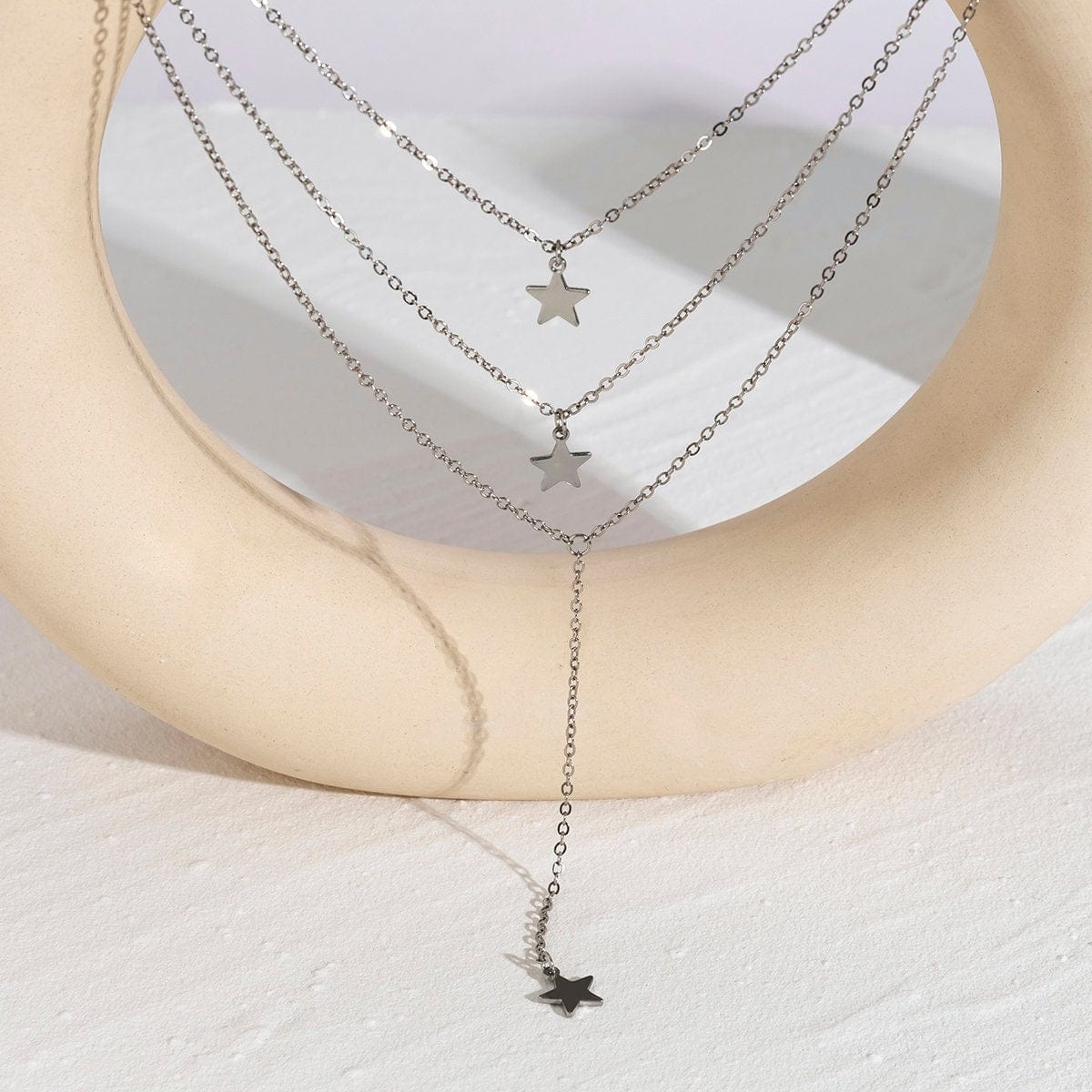 Dainty Layered Gold Silver Tone Star Pendant Y Necklace Set