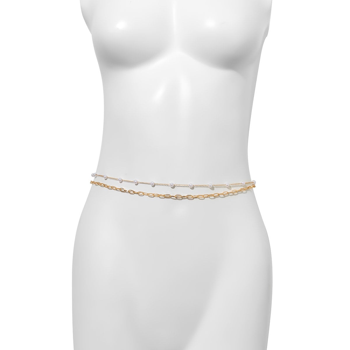 Dainty Layered Paperclip Pearl Belly Chain Set