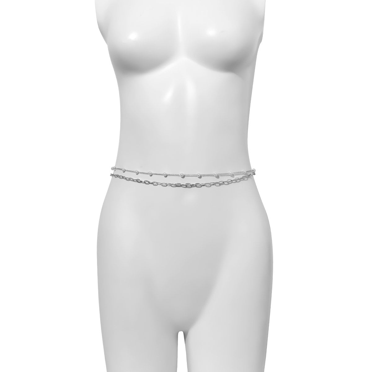 Dainty Layered Paperclip Pearl Belly Chain Set