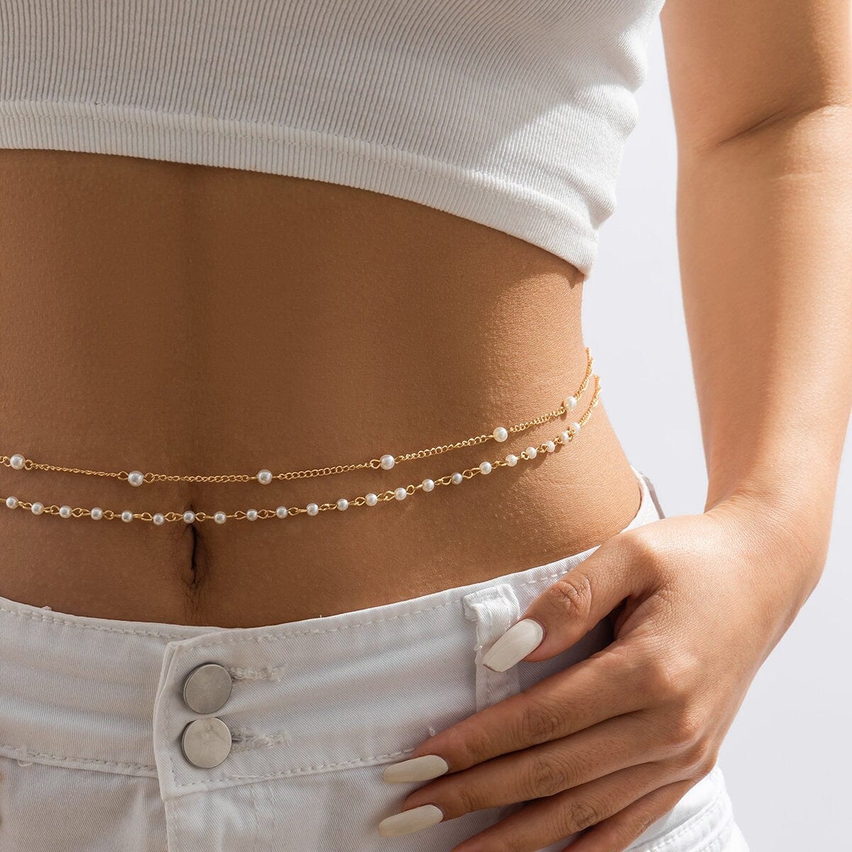 Dainty Layered Pearl Belly Chain Set