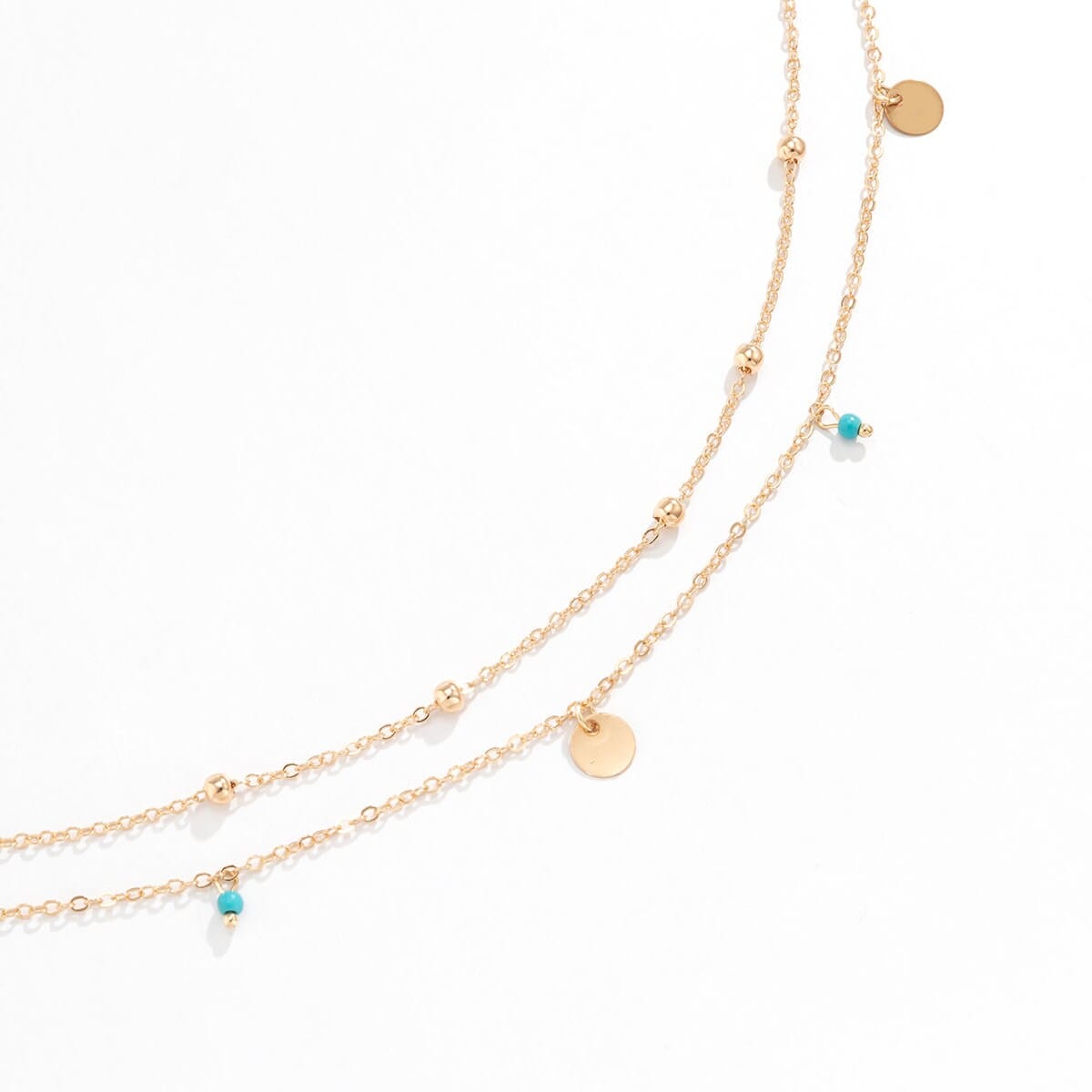 Dainty Layered Turquoise Sequins Tassel Saturn Belly Chain Set