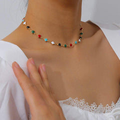 Dainty Multi-color Enamel Floral Charm Choker Necklace