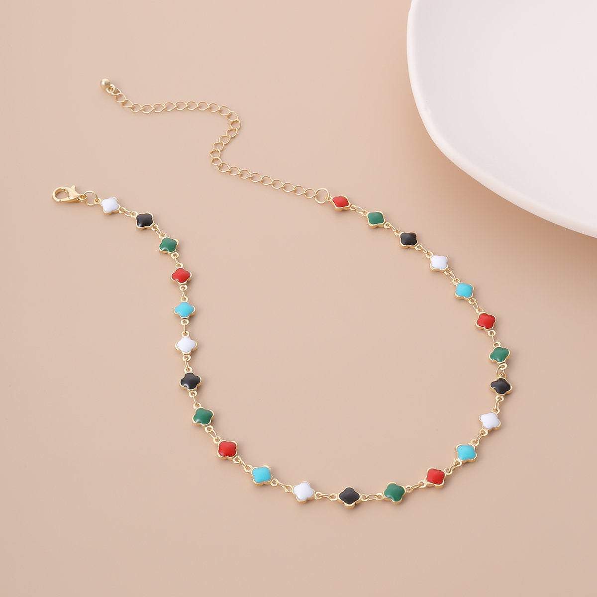 Dainty Multi-color Enamel Floral Charm Choker Necklace