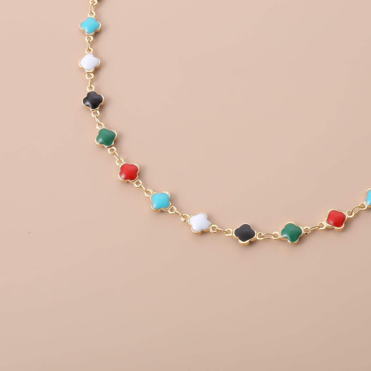 Dainty Multi-color Enamel Floral Charm Choker Necklace