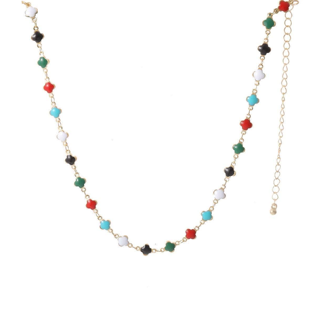 Dainty Multi-color Enamel Floral Charm Choker Necklace