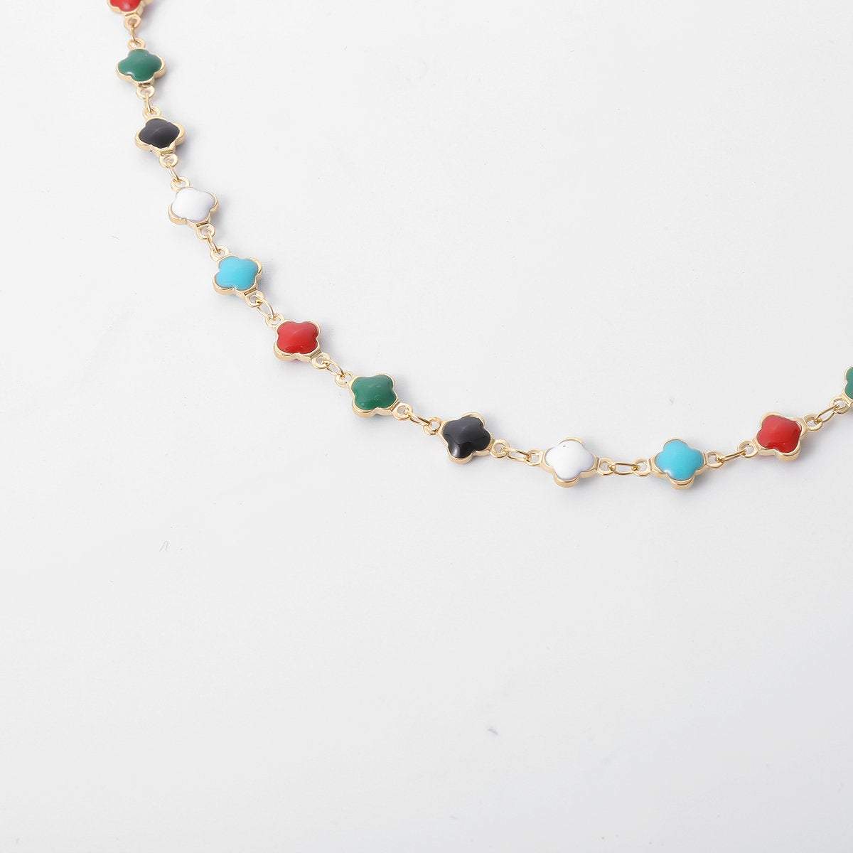 Dainty Multi-color Enamel Floral Charm Choker Necklace