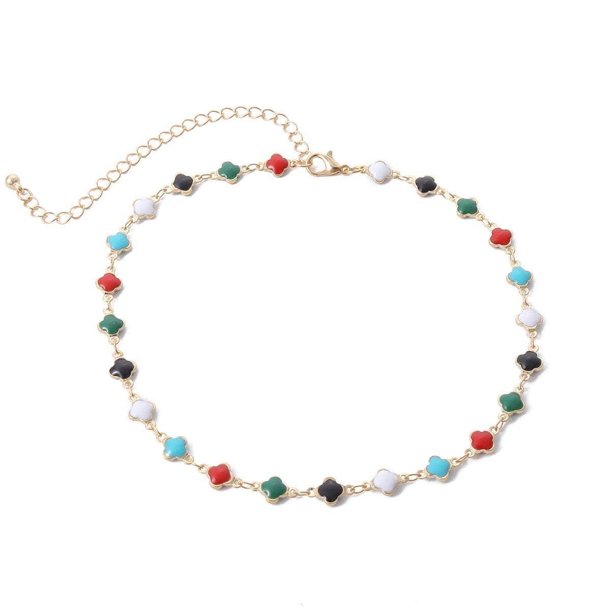 Dainty Multi-color Enamel Floral Charm Choker Necklace