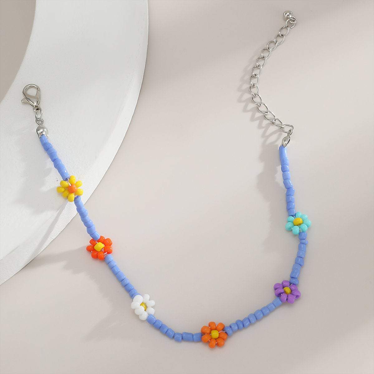 Dainty Multi-color Seed Beaded Daisy Flower Anklet