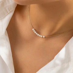 Dainty Pearl Charm Choker Necklace