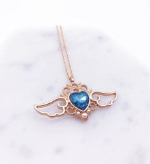 Dainty Pearl Inlaid Colorful Crystal Angel Heart Wings Necklace