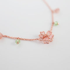 Dainty Pink Crystal Flower Charm Necklace